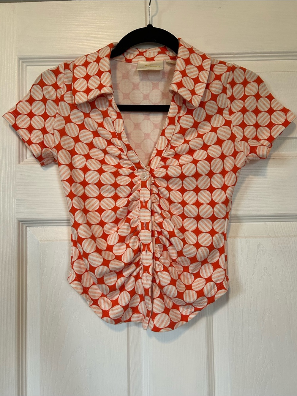 Anthropologie Orange and White Polka Dot Button-Front Shirt